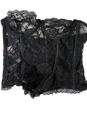 Vintage 70/80s Lady Marlene 377 Black Lace Strapless Bustier Corset Sz 36 Small